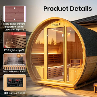 Varenna 6-Person Outdoor Traditional Carbonized Spruce Barrel Sauna (SAK14672)