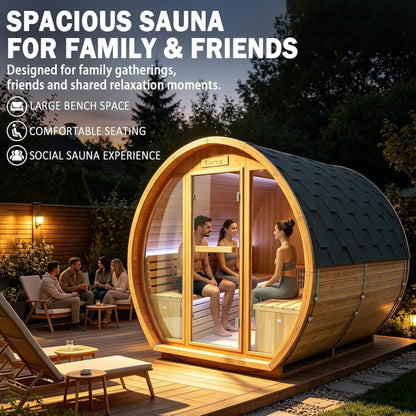 Varenna 6-Person Outdoor Traditional Carbonized Spruce Barrel Sauna (SAK14672)