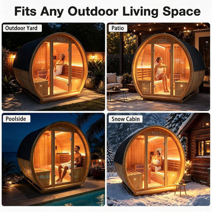 Varenna 6-Person Outdoor Traditional Carbonized Spruce Barrel Sauna (SAK14672)