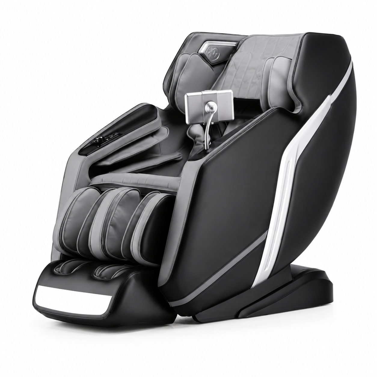 4D Deluxe Gray and Black Zero Gravity and Space Saving Faux Leather Heated Massage Chair with Sl-Track and Bluetooth