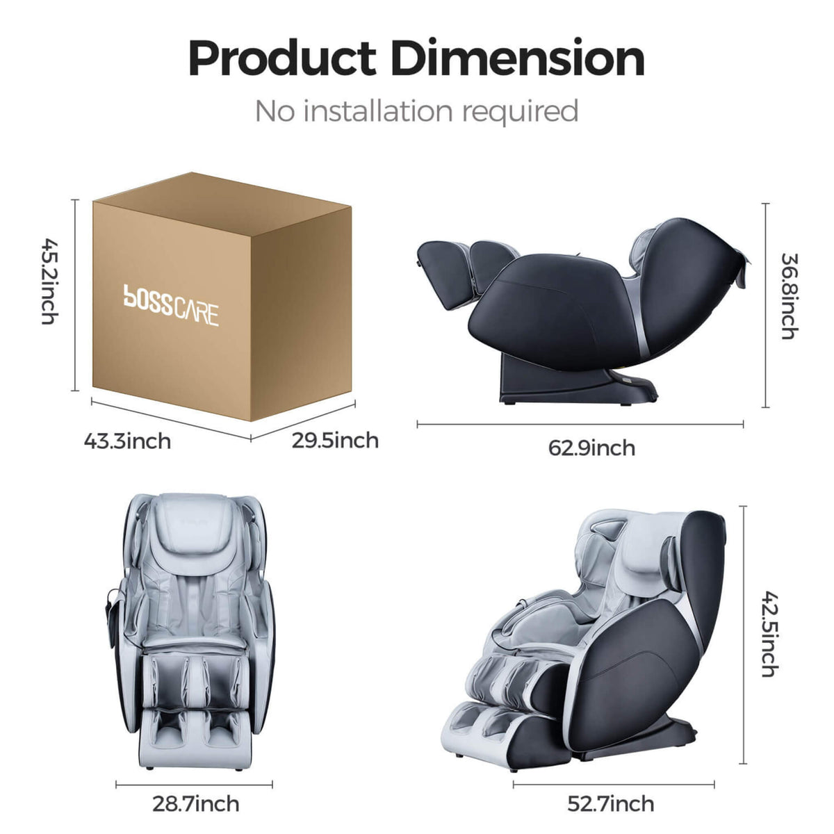 Bosscare Full-Body 3D Zero-Gravity Shiatsu Recline Massage Chair With Waist Heating (SAK37215)