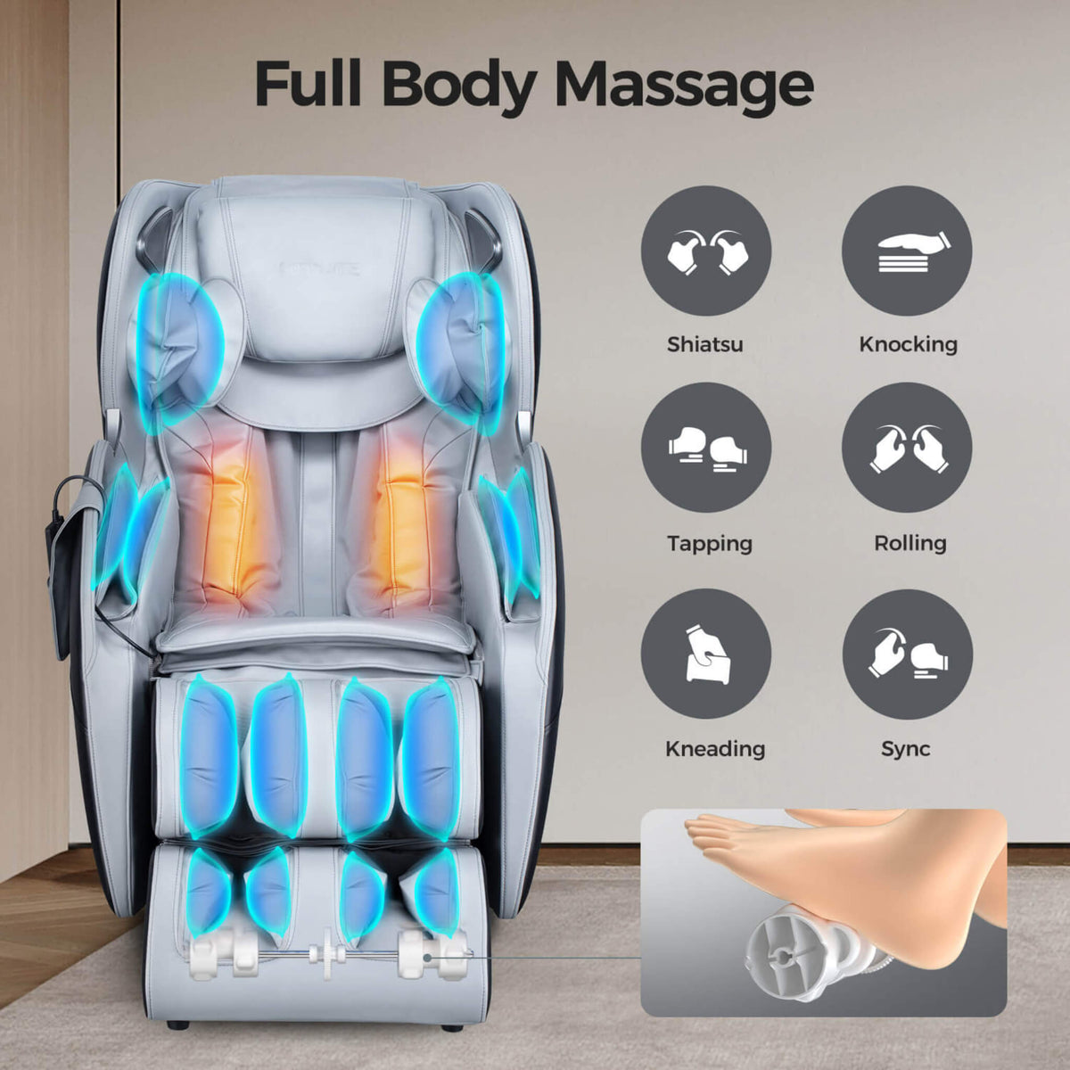 Bosscare Full-Body 3D Zero-Gravity Shiatsu Recline Massage Chair With Waist Heating (SAK37215)