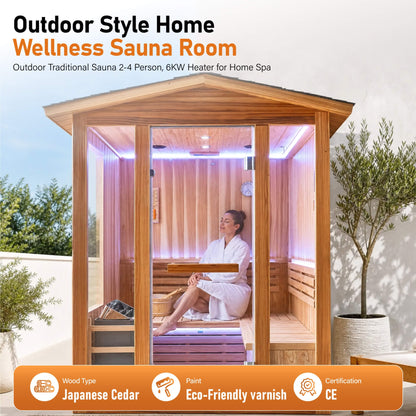 Solenne Outdoor 4-Person Traditional Cedar Steam Sauna With Sauna Heater (SAK71390)